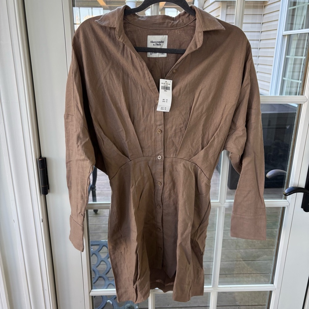 NWT Abercrombie & Fitch Brown Linen Blend Shirt Dress